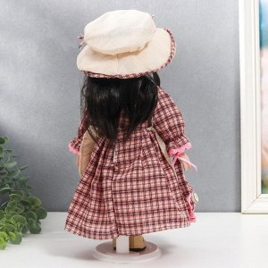 Кукла коллекционная керамика "Олеся в платье и шляпке в клетку" 30 см