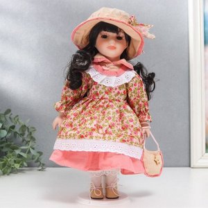 Кукла коллекционная керамика "Тася в розовом платье с розочками" 30 см