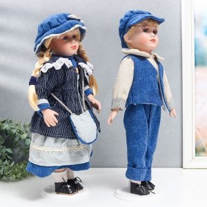 Кукла коллекционная парочка "Наташа и Саша, синий вельвет" набор 2 шт 40 см