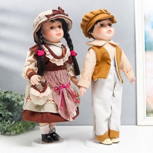 Кукла коллекционная парочка "Нина и Олег, терракотовые наряды" набор 2 шт 40 см