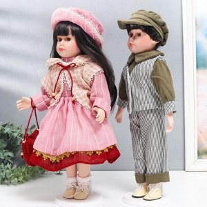 Кукла коллекционная парочка "Юля и Игорь, розовая полоска" набор 2 шт 40 см