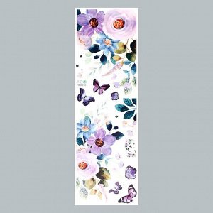 Наклейка пластик интерьерная цветная "Сиреневые анемоны и бабочки" 30х90 см