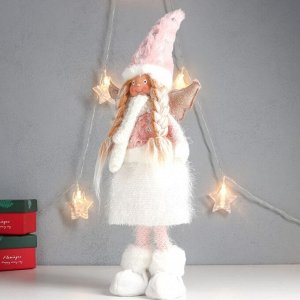 Кукла интерьерная "Ангелочек с косичками, в бело-розовом наряде" 45х19,5х10 см