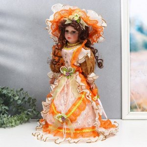 Кукла коллекционная керамика "Фрейлина Абигейл в карамельно-оранжевом платье" 40 см
