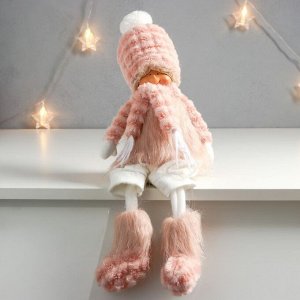 Кукла интерьерная "Мальчишка-кудряш в розовом меховом костюме" длинные ножки 51х10,5х13,5 см   75753