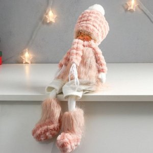 Кукла интерьерная "Мальчишка-кудряш в розовом меховом костюме" длинные ножки 51х10,5х13,5 см   75753