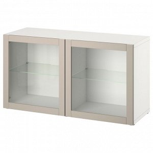BEST?, стеллаж с дверцами, белый /Sindvik светло-серо-бежевый, 120x42x64 см