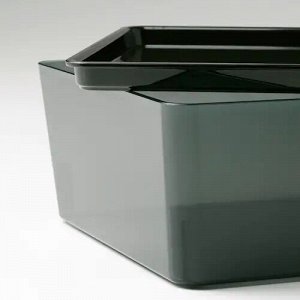 KUGGIS, Коробка с крышкой, прозрачная черная, 18x26x8 см