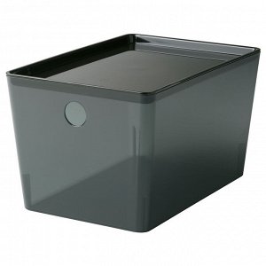 KUGGIS, Коробка с крышкой, прозрачная черная, 18x26x15 см
