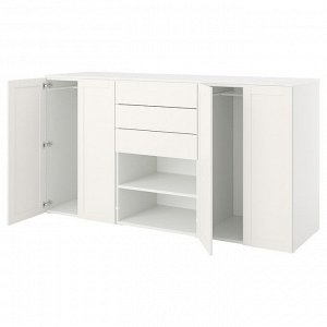 PLATSA, шкаф-купе с 4 дверцами + 3 выдвижными ящиками, белый FONNES white/SANNIDAL white, 240x57x123 см