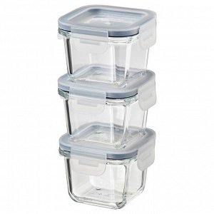 IKEA 365+, Контейнер для пищевых продуктов с крышкой, квадратный/стеклянный, 180 мл/ 3 шт