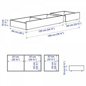 ХЕМНЭС, Ящик для хранения кровати, набор из 2 шт., белая морилка, 200 см