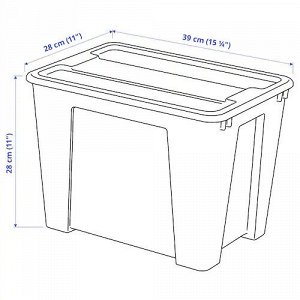 SAMLA, Коробка с крышкой, прозрачная, 39x28x28 см/22 л