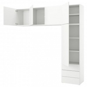 PLATSA, шкаф-купе с 5 дверцами + 3 выдвижными ящиками, белый/Fonnes white, 240x42x241 см