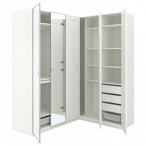 PAX / GRIMO/?HEIM, угловой шкаф-купе, белый/белое зеркальное стекло, 211/161x236 см