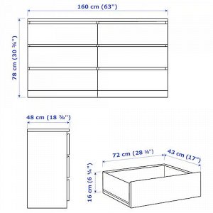 IKEA МАЛЬМ, комод с 6 ящиками, белый, 160x78 см