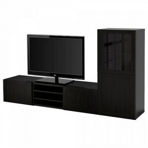 БЕСТО, Шкаф для ТВ, комбинация/стеклян дверцы, черно-коричневый/Ханвикен черно-коричневый прозрачное стекло, 240x42x129 см