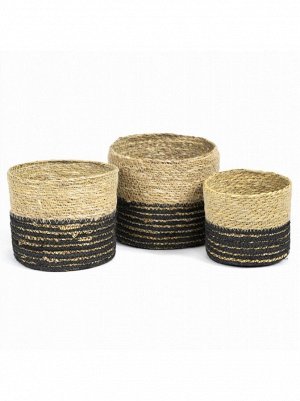 Набор кашпо плетеных 3 шт растительный материал D20 хН18 см цвет натуральный/черный HSB-52
