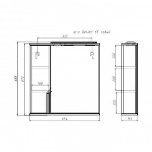 Шкаф-зеркало Optima 65 левый глянец, электричество
