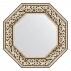 Зеркало в багетной раме, барокко серебро 106 мм, 60,4х60,4 см