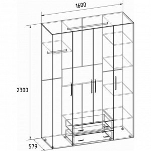 Шкаф для одежды и белья «Монако 555», 1600 ? 579 ? 2300 мм, цвет дуб сонома