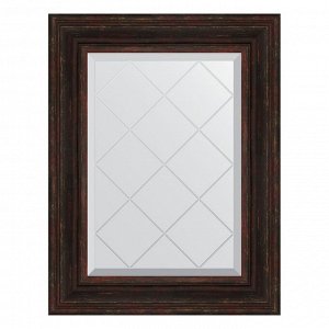 Зеркало с гравировкой в багетной раме, темный прованс 99 мм, 59x76 см