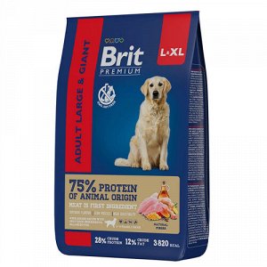 Brit Premium Adult L+XL Корм с курицей для собак крупных и гигантских пород 3 кг