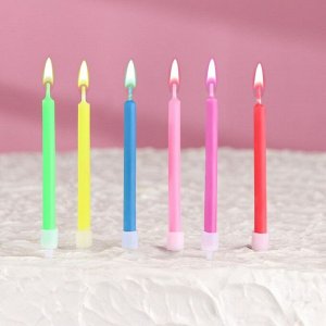 Набор свечей в торт 6 штук, с цветным пламенем, 6 см