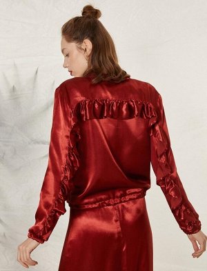 KOTON Куртка с длинными рукавами из блестящей атласной ткани с оборками