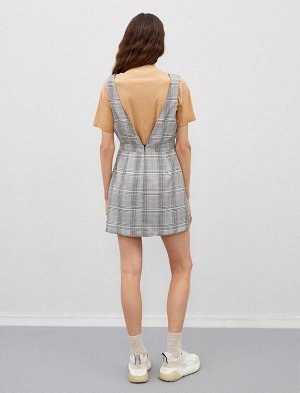 KOTON Клетчатое платье без рукавов с глубоким V-образным вырезом Mini