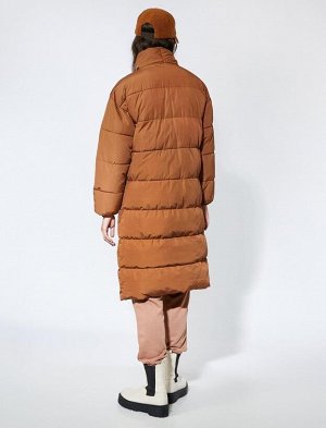 KOTON Длинное надувное пальто с воротником-стойкой и застежкой-молнией