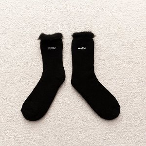 Носки женские утепленные в минималистичном стиле с вышивкой "Надпись", цвет черный