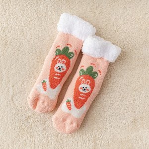 Носки женские утепленные с узором "Кролик и морковка", цвет персиковый