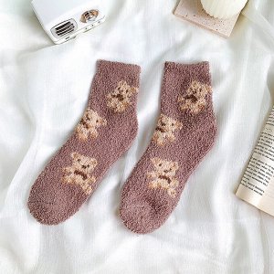 Носки женские утепленные с узором "Медвежата", цвет мокко