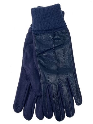 Кожаные женские перчатки на флисе, цвет синий
