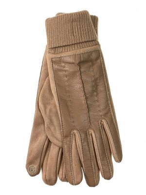 Кожаные женские перчатки на флисе, цвет светло коричневый