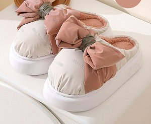 Тапочки домашние женские текстильные с большим бантом, цвет молочный/розовый