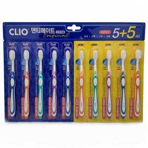 Clio Набор зубных щёток Dentimate 5+5 Round bristle toothbrush, 10 шт.