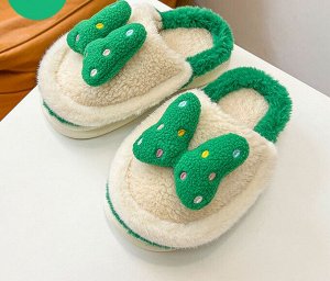 Тапочки домашние женские плюшевые с объемным дизайном "Бантики", цвет молочный/зеленый