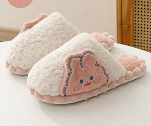Тапочки домашние женские плюшевые с дизайном "Мишка", цвет молочный/розовый