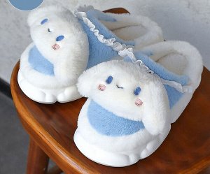 Тапочки домашние женские плюшевые с объемным дизайном "Зайчик", цвет голубой