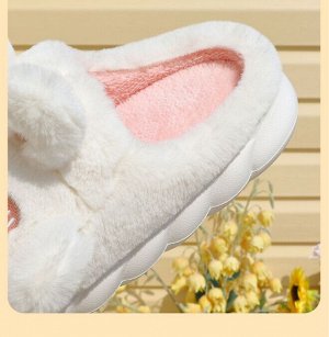 Тапочки домашние женские плюшевые с милым дизайном "Зайчик", цвет белый/розовый