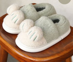 Тапочки домашние женские плюшевые с задником в милом дизайне "Лапки", цвет мятный