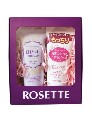 000113 "ROSETTE" Подарочный набор "age clear" Пенка для умывания для нормальной и жирной кожи с ароматом розы. Для зрелой кожи, 120 гр. + Увлажняющий гель-пилинг 120г