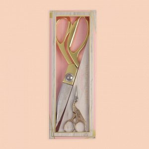 Набор ножниц подарочный: закройные ножницы 9", 23,5 см, ножницы вышивальные «Цапельки», 9,5 см, цвет золотой