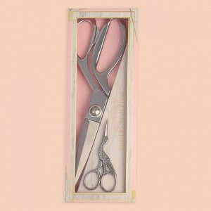 Набор ножниц подарочный: закройные ножницы 9", 23,5 см, ножницы вышивальные «Цапельки», 9,5 см, цвет серебряный