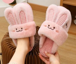 Тапочки домашние женские плюшевые в милом дизайне "Кролики", цвет розовый