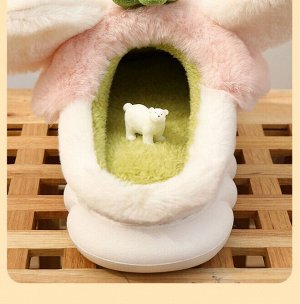 Тапочки домашние женские плюшевые в милом дизайне "Кролик", цвет молочный