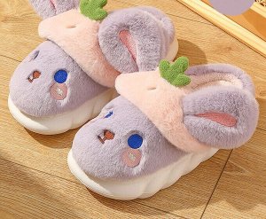 Тапочки домашние женские плюшевые в милом дизайне "Кролик", цвет сиреневый