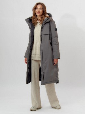 Пальто утепленное женское зимние серого цвета 112205Sr